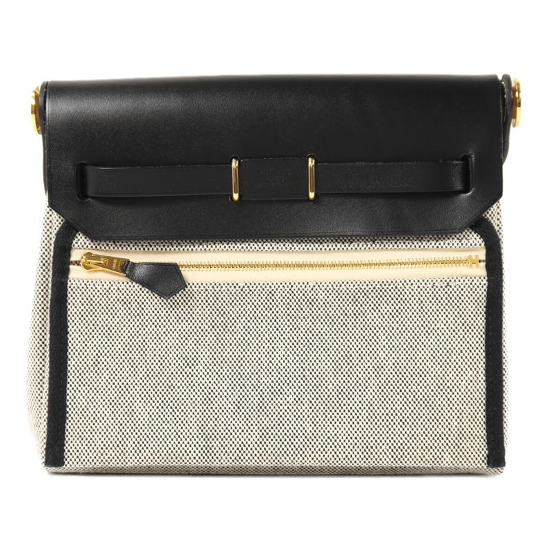 HERMES Toile H帆布Mini Herbag金扣肩背袋Noir-1