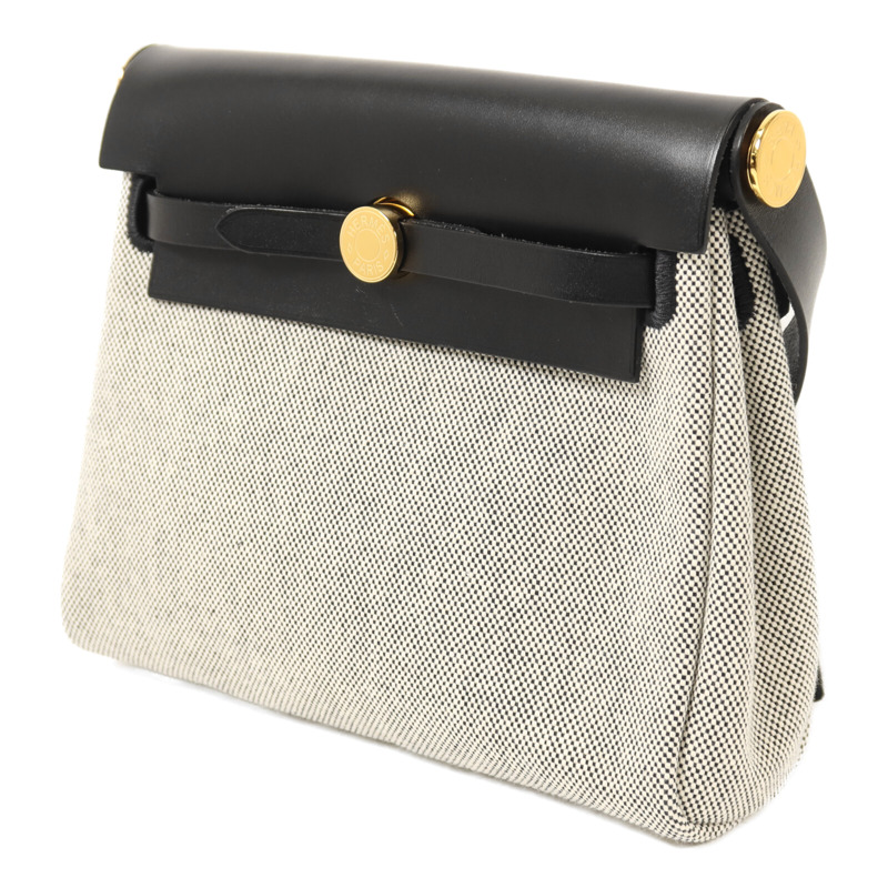 HERMES Toile H帆布Mini Herbag金扣肩背袋Noir-2
