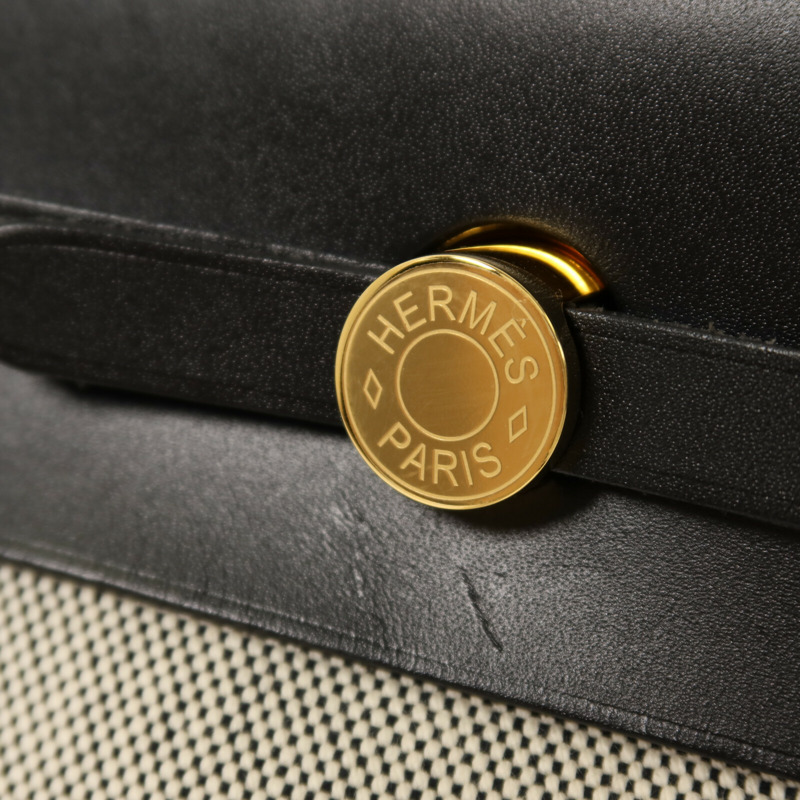 HERMES Toile H帆布Mini Herbag金扣肩背袋Noir-13