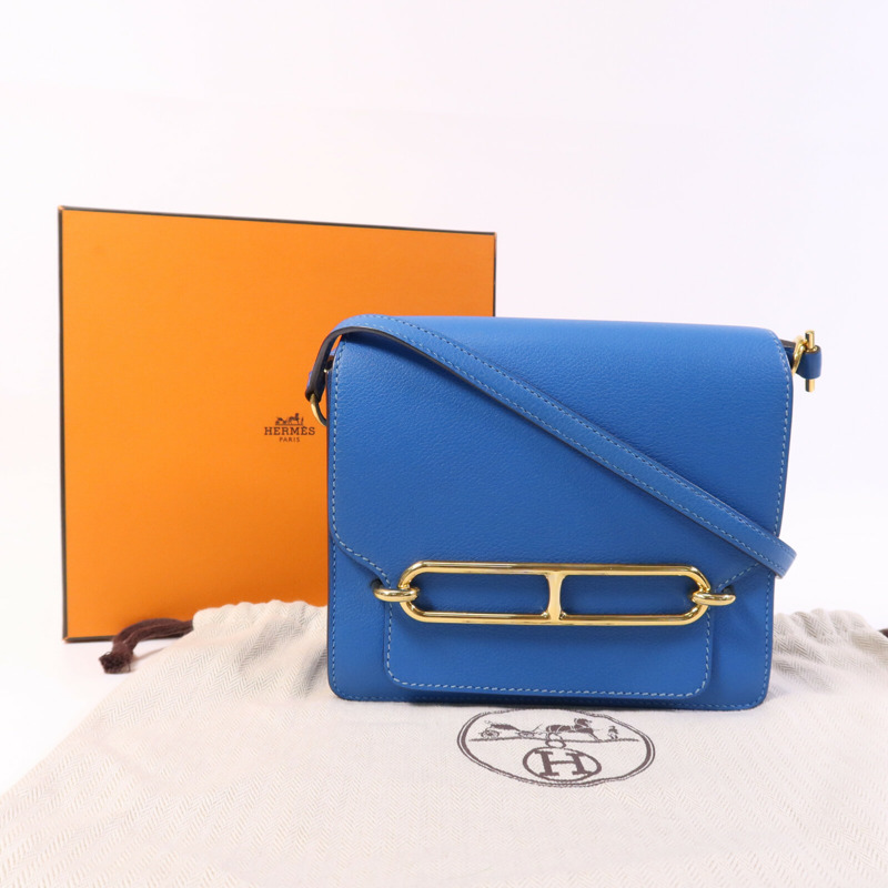 HERMES Evercolor皮革Mini Roulis金扣肩背袋Blue Zanzibar-9