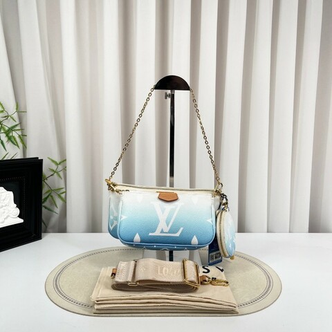 LV路易威登 夏日限定漸變藍色五合一組合包 帆布拼皮 麻將包腋下包手提單肩斜挎包 女款 清新又時尚