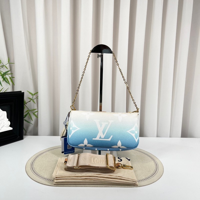LV路易威登 夏日限定漸變藍色五合一組合包 帆布拼皮 麻將包腋下包手提單肩斜挎包 女款 清新又時尚-1