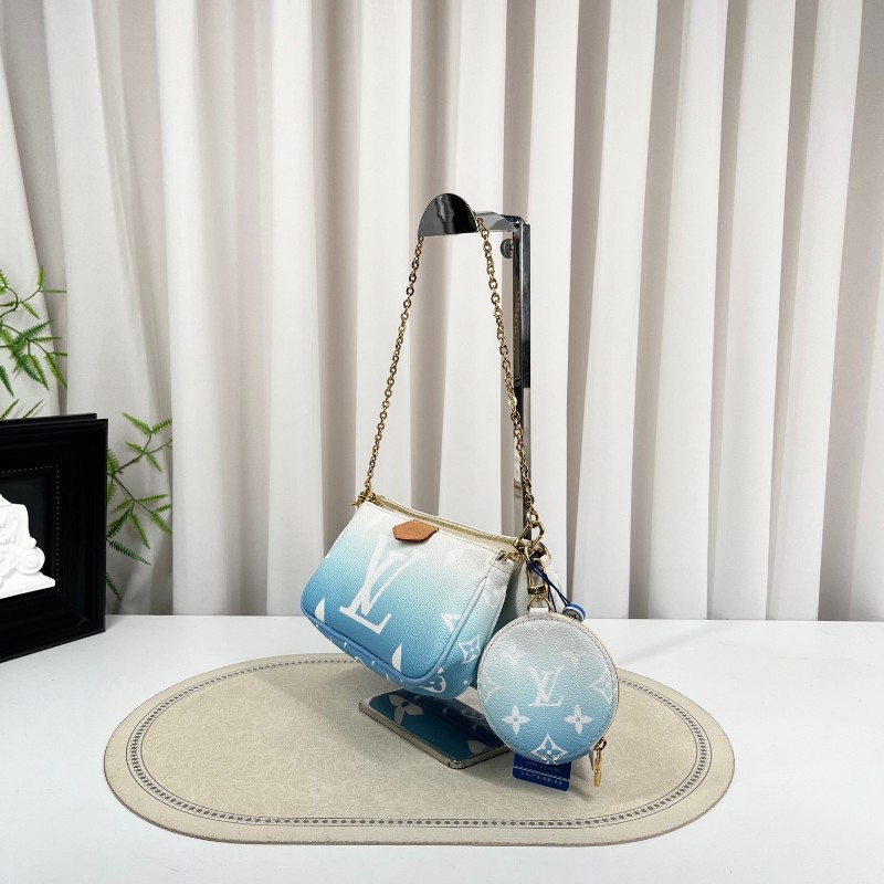 LV路易威登 夏日限定漸變藍色五合一組合包 帆布拼皮 麻將包腋下包手提單肩斜挎包 女款 清新又時尚-3