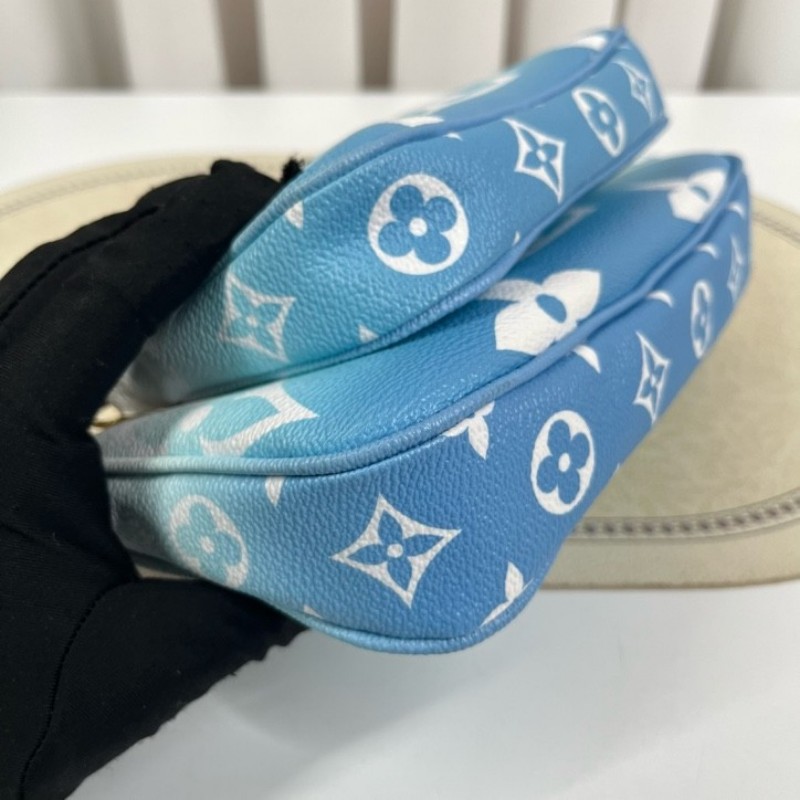 LV路易威登 夏日限定漸變藍色五合一組合包 帆布拼皮 麻將包腋下包手提單肩斜挎包 女款 清新又時尚-7