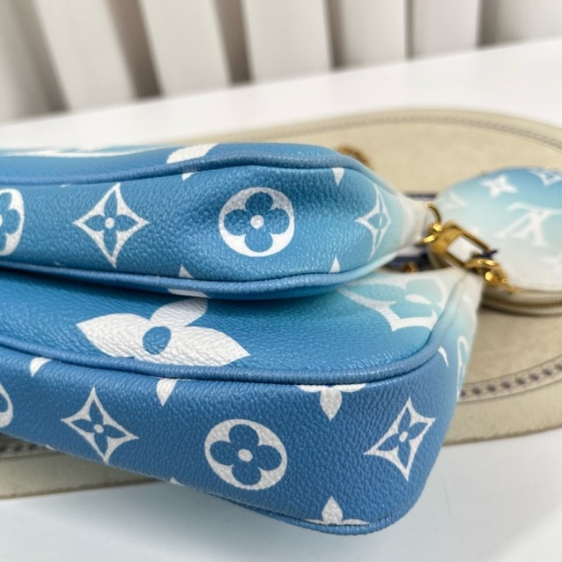 LV路易威登 夏日限定漸變藍色五合一組合包 帆布拼皮 麻將包腋下包手提單肩斜挎包 女款 清新又時尚-9