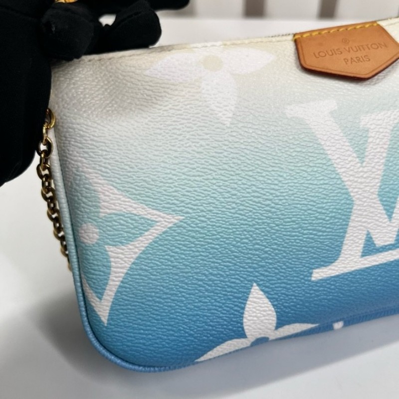 LV路易威登 夏日限定漸變藍色五合一組合包 帆布拼皮 麻將包腋下包手提單肩斜挎包 女款 清新又時尚-12