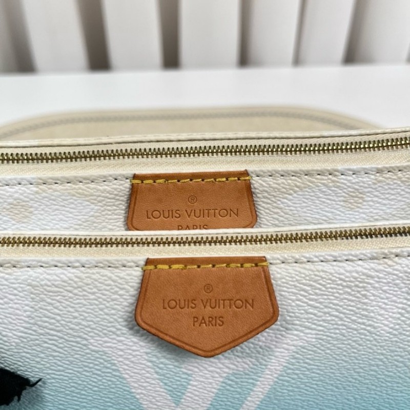 LV路易威登 夏日限定漸變藍色五合一組合包 帆布拼皮 麻將包腋下包手提單肩斜挎包 女款 清新又時尚-17