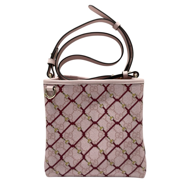 GUCCI 古馳 815118 GG標誌小水桶包 粉紅色 GG 圖案塗層布料-0
