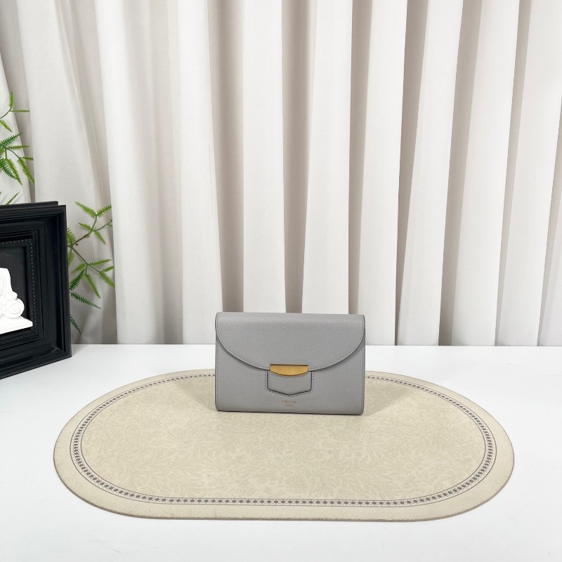 nj spy Celine賽琳 灰色短款錢包 內裡乾淨整潔 卡位多 容量大 有拉鏈隔層-0