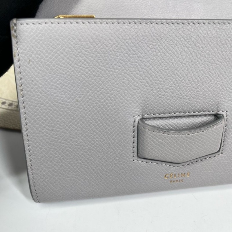 nj spy Celine賽琳 灰色短款錢包 內裡乾淨整潔 卡位多 容量大 有拉鏈隔層-3