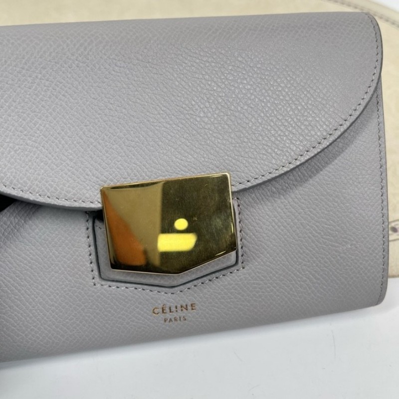 nj spy Celine賽琳 灰色短款錢包 內裡乾淨整潔 卡位多 容量大 有拉鏈隔層-17