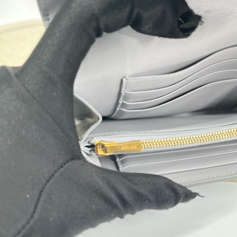 nj spy Celine賽琳 灰色短款錢包 內裡乾淨整潔 卡位多 容量大 有拉鏈隔層-20