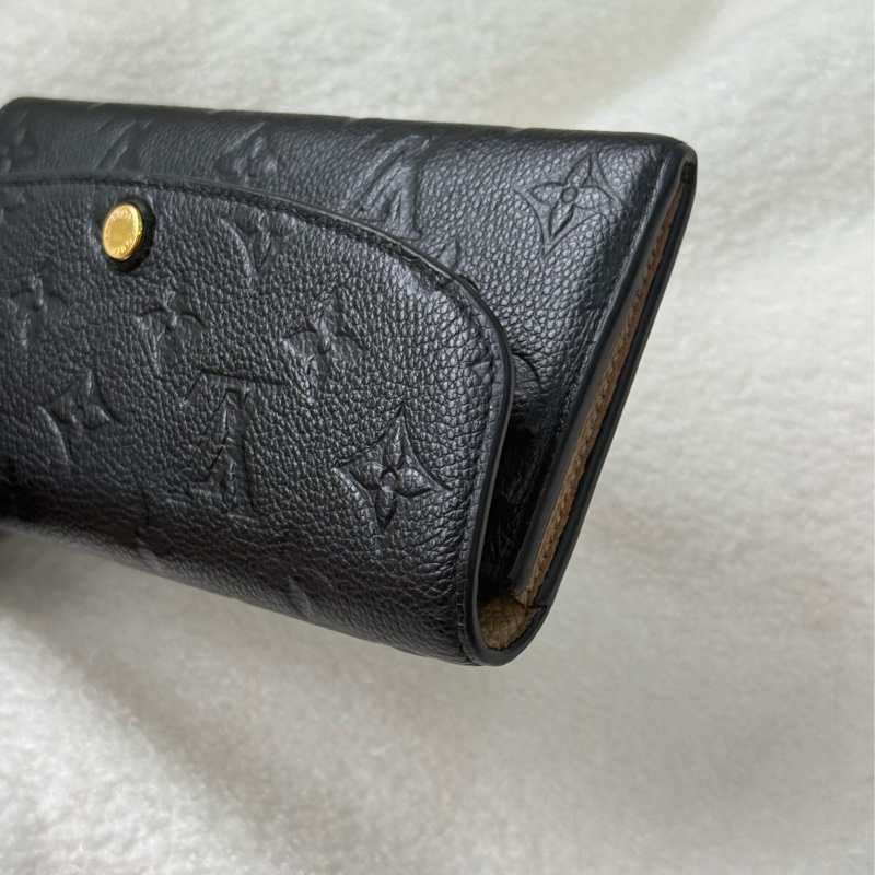 Lv Emilie 黑色牛皮壓紋長夾🧋內裡奶茶色-9