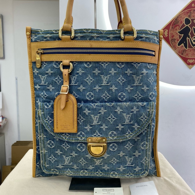 LV丹寧琴譜 絕版復古tote 限量絕版牛仔-0