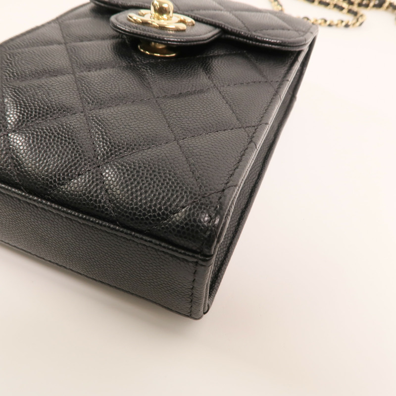 CHANEL 牛皮皮革Phone Bag金扣鏈帶肩背袋-11