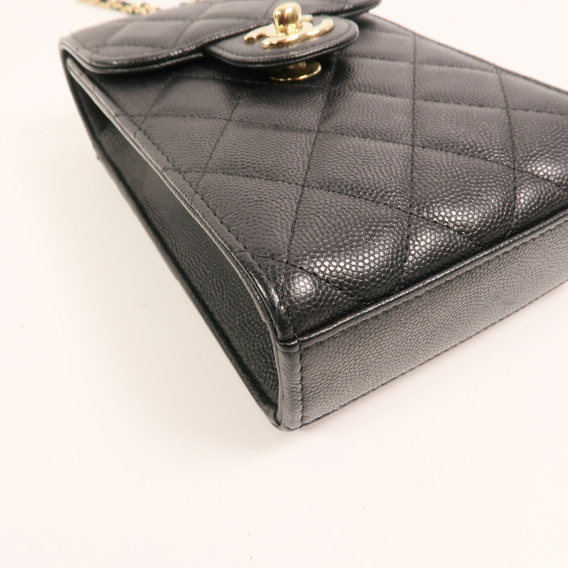 CHANEL 牛皮皮革Phone Bag金扣鏈帶肩背袋-12