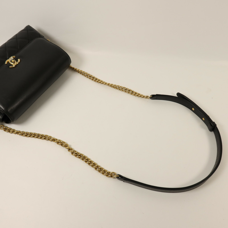 CHANEL 羊皮皮革Chain Shoulder金扣鏈帶肩背袋-7