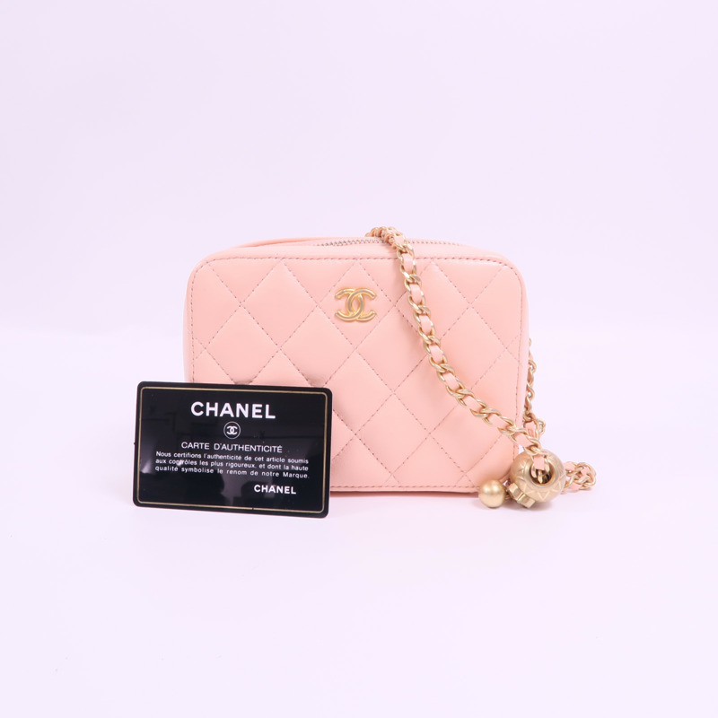 CHANEL 羊皮皮革Camera Gold Ball金扣鏈帶肩背袋-10