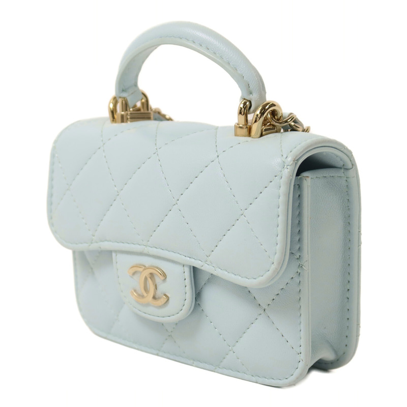 CHANEL 羊皮皮革Top Handle Flap金扣鏈帶手挽肩背兩用袋-2