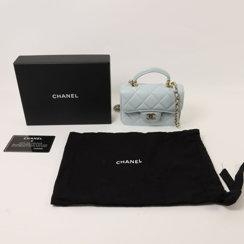 CHANEL 羊皮皮革Top Handle Flap金扣鏈帶手挽肩背兩用袋-10