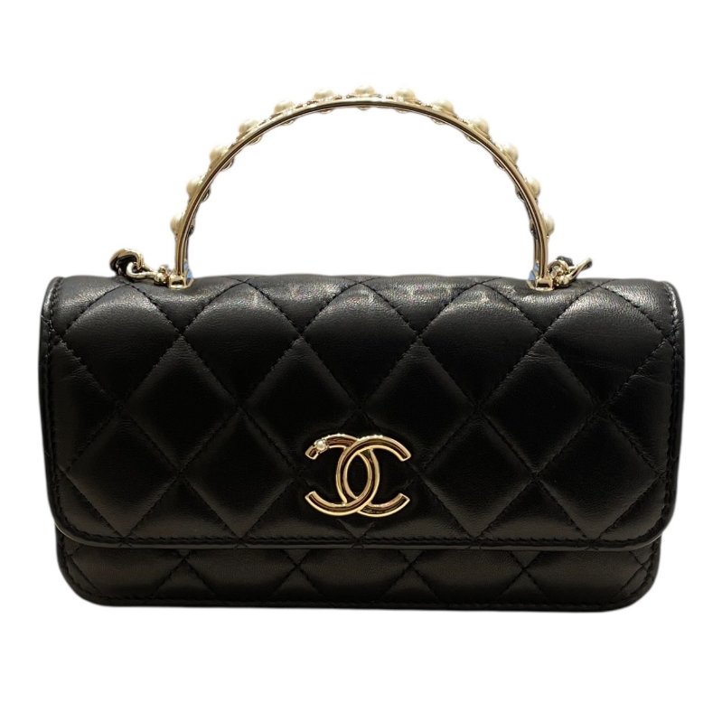 CHANEL 香奈兒 COCO HANDEL 珍珠裝飾迷你包 皮革 黑色 金釦-1