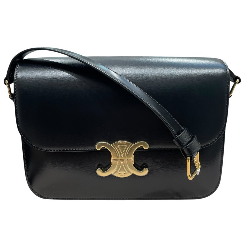 CELINE 思琳 TEEN TRIOMPHE 凱旋門肩背包 皮革 黑色 金釦-0