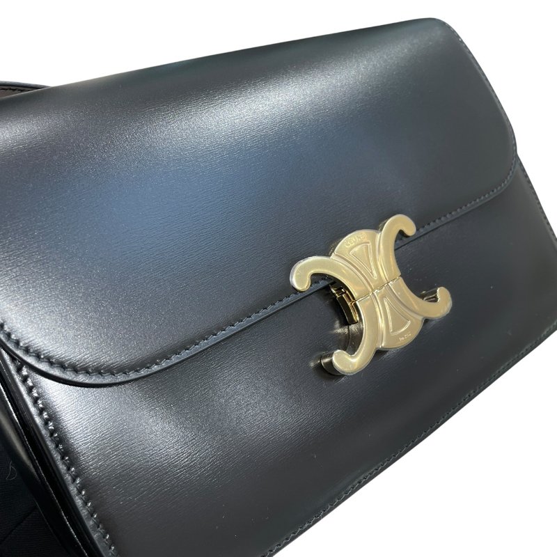 CELINE 思琳 TEEN TRIOMPHE 凱旋門肩背包 皮革 黑色 金釦-10