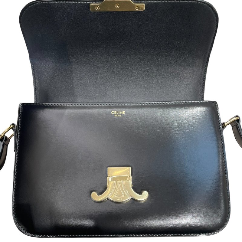 CELINE 思琳 TEEN TRIOMPHE 凱旋門肩背包 皮革 黑色 金釦-12