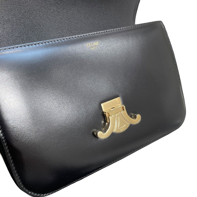 CELINE 思琳 TEEN TRIOMPHE 凱旋門肩背包 皮革 黑色 金釦-13