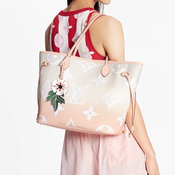 莉亞精品♡LV M45679 粉白漸層 neverfull MM 二手-1