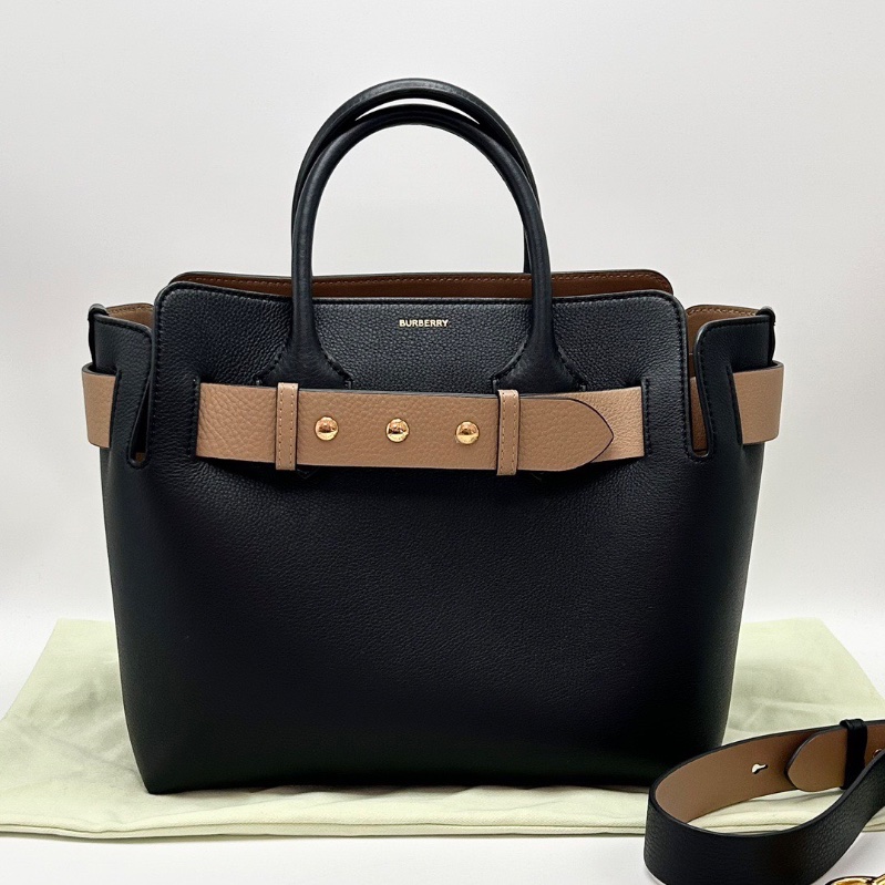 BURBERRY thebeIt黑金拼棕色手提肩背托特包28*23*15 98新配件塵袋-1