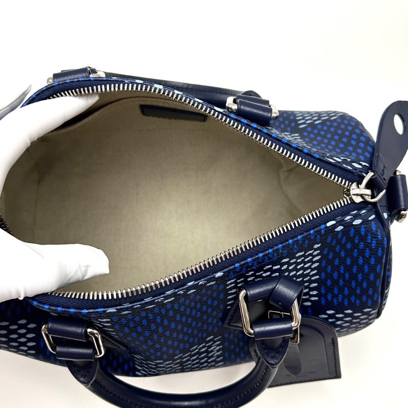 LV speedy25藍色棋盤格手提肩背包芯片款25*20*15 98新配件塵袋 購證 吊牌 鎖鑰匙-2