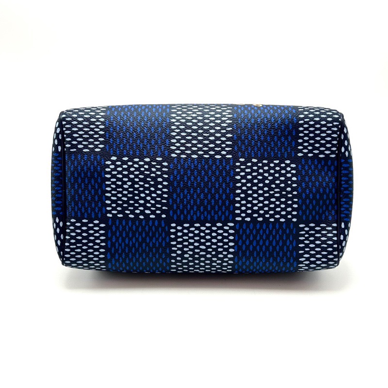 LV speedy25藍色棋盤格手提肩背包芯片款25*20*15 98新配件塵袋 購證 吊牌 鎖鑰匙-4