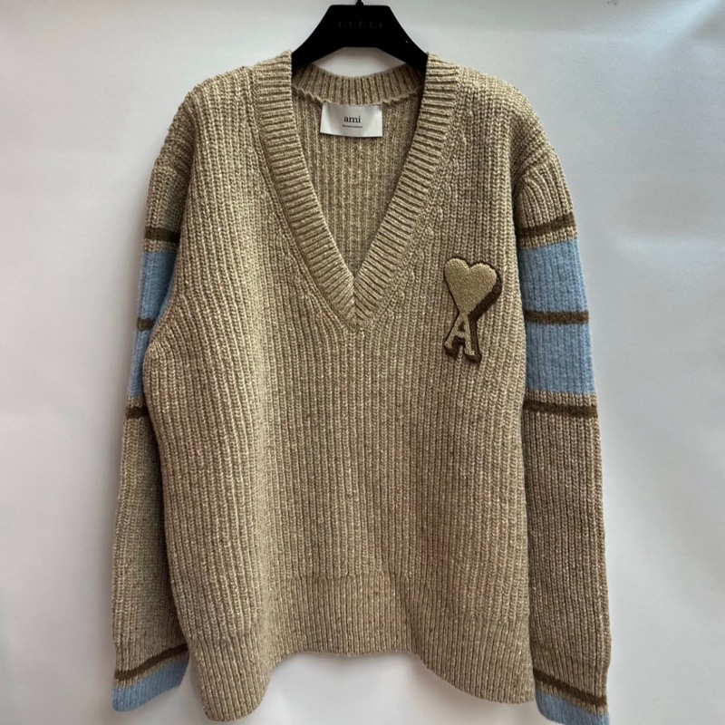 AMI Paris 愛心A 跳色V領針織毛衣 正品 男女可穿S-8