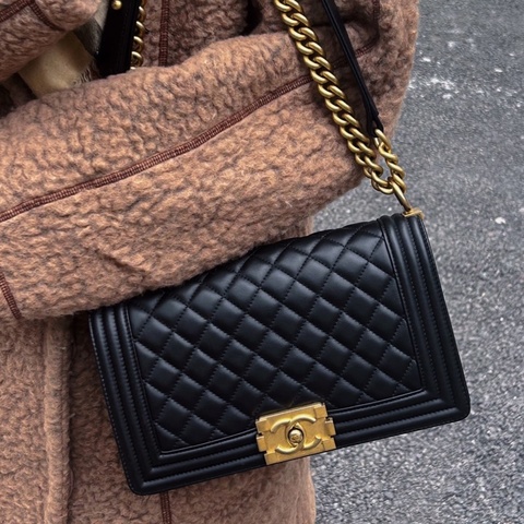 全新🈶購證😍Chanel香奈兒黑金leboy25菱格紋單肩斜挎鏈條包
