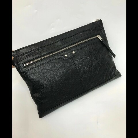 Balenciaga City 黑色大號小牛皮手拿袋 手提包