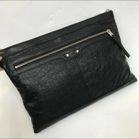 Balenciaga City 黑色大號小牛皮手拿袋 手提包