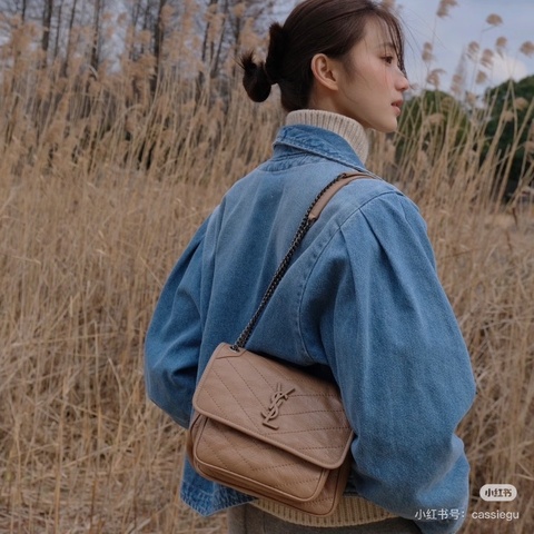 YSL D扣金棕niki小號肩背斜背鏈條包22*18*6.5 全新閒置配件塵袋