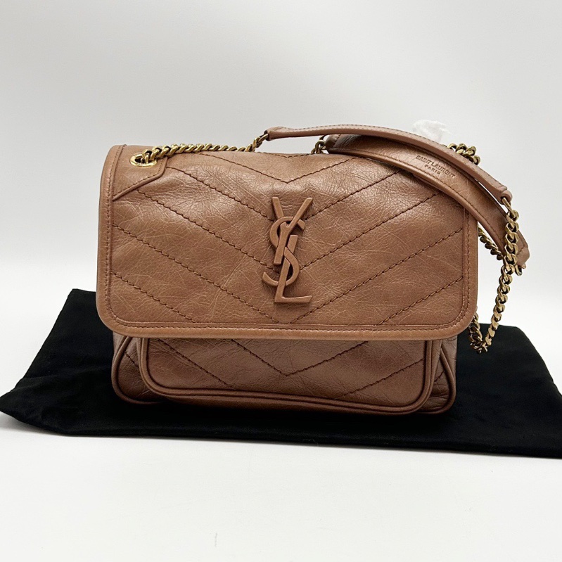 YSL D扣金棕niki小號肩背斜背鏈條包22*18*6.5 全新閒置配件塵袋-1
