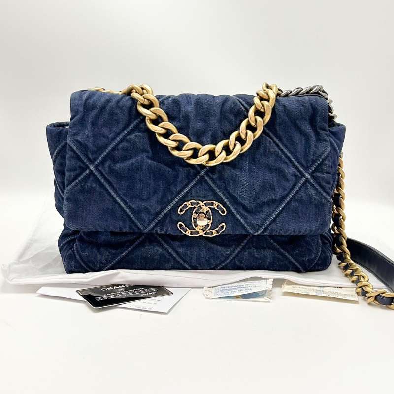 CHANEL丹寧牛仔19bag肩背斜背包30*18*8 98新配件塵袋購證保卡-1