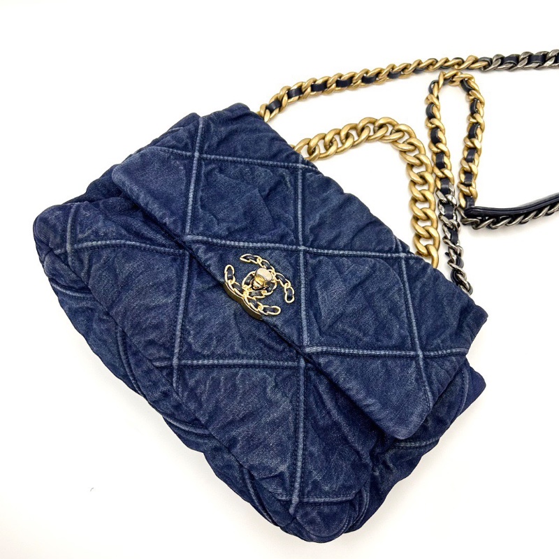 CHANEL丹寧牛仔19bag肩背斜背包30*18*8 98新配件塵袋購證保卡-3