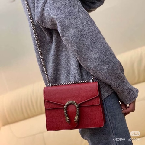 GUCCI 酒神小號紅金鑽扣肩背斜背鏈條包20*15*6 98新配件塵袋