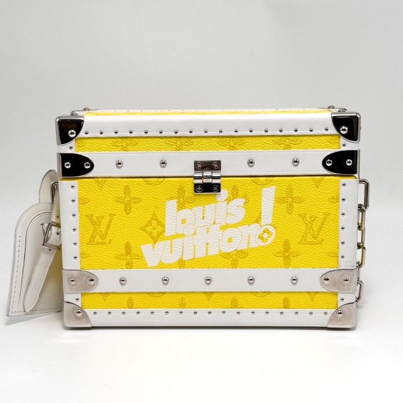 LV 黃白拼色柳釘Clutch box 限量小硬盒肩背包芯片款22*16*7.5 全新閒置配件盒子塵袋吊牌-5