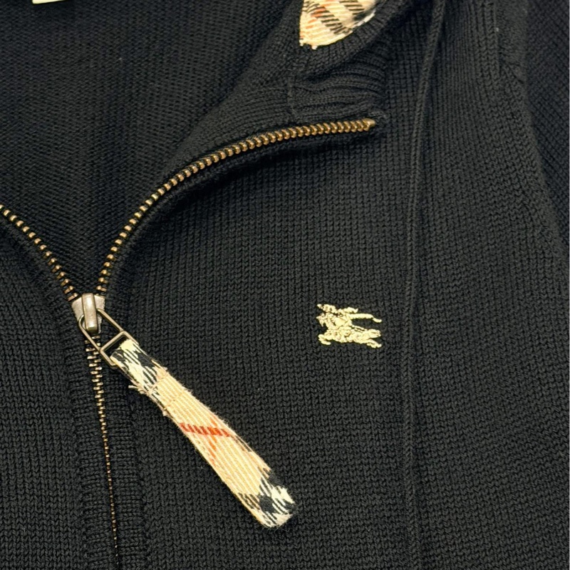 BURBERRY 藍標 黑色連帽經典格紋毛料戰馬外套-3