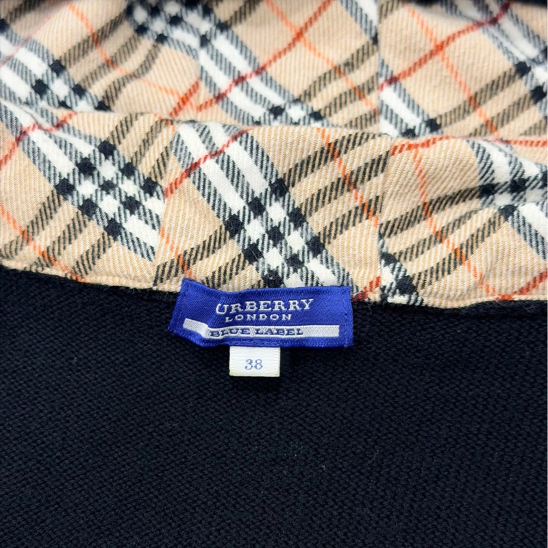 BURBERRY 藍標 黑色連帽經典格紋毛料戰馬外套-8