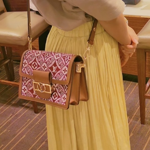 LV 棕紅色Dauphine 小號肩背斜背包20*15*9 98新配件塵袋