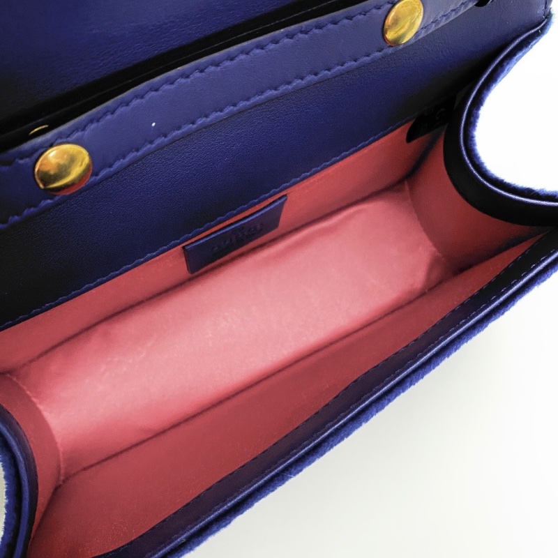 GUCCI 藍色絲絨水鑽扣肩背斜背包20*11*5 98新配件塵袋-2