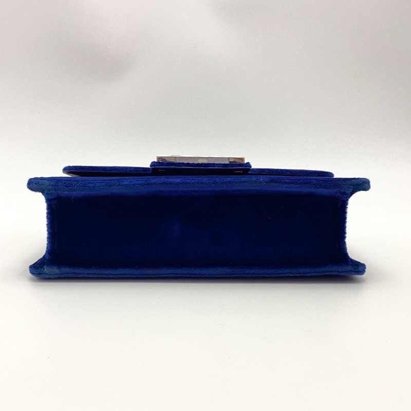 GUCCI 藍色絲絨水鑽扣肩背斜背包20*11*5 98新配件塵袋-4