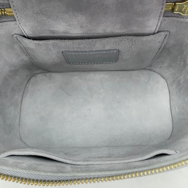 DIOR 霧霾藍金扣羊皮藤格紋化妝包18*14*10.5 98新配件塵袋-4