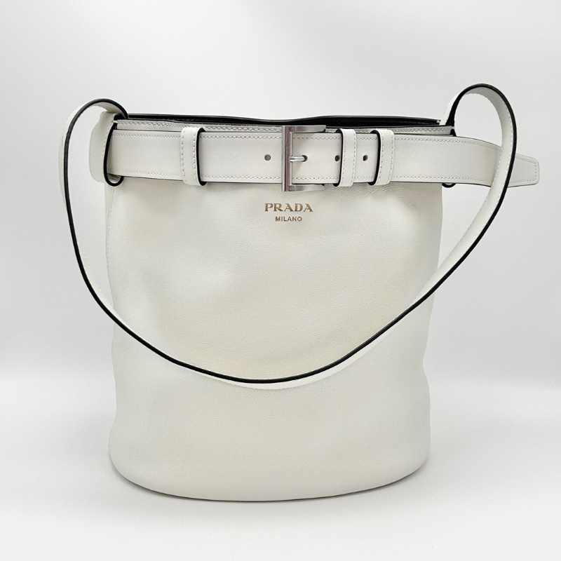 PRADA Buckle白色皮革水桶肩背包27*29*18 98新配件塵袋-1